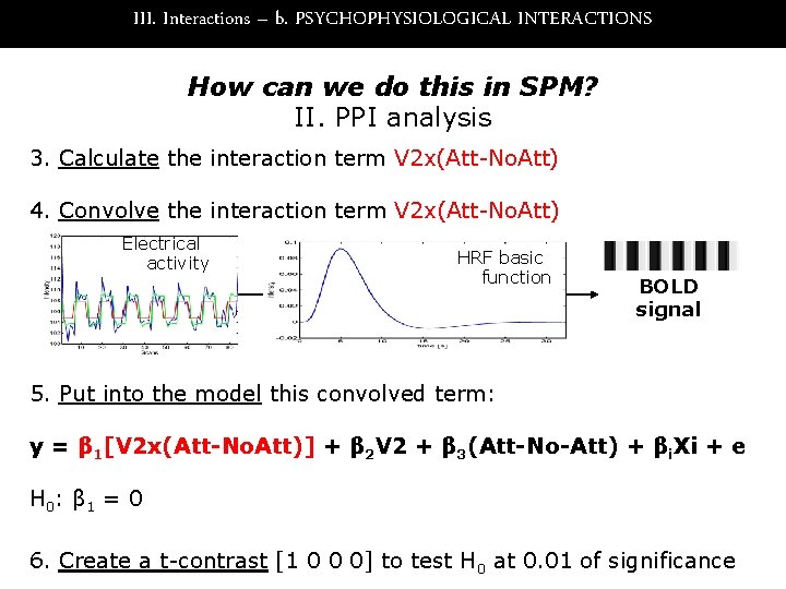 III. Interactions – b. PSYCHOPHYSIOLOGICAL INTERACTIONS How can we do this in SPM? II.