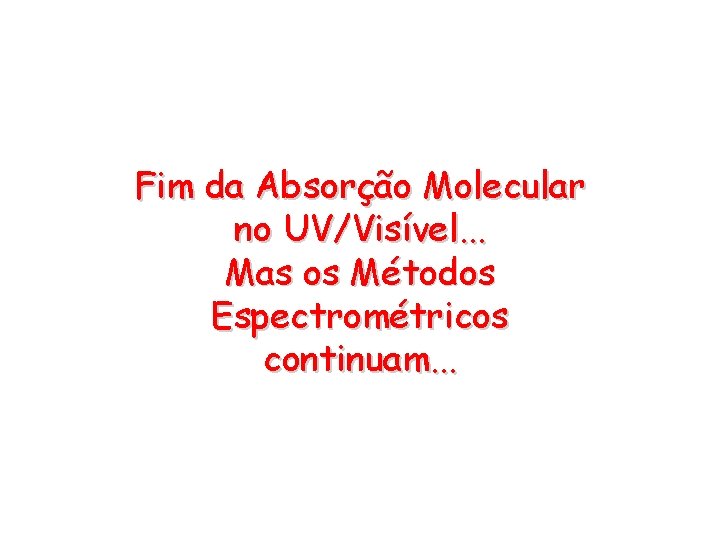 Fim da Absorção Molecular no UV/Visível. . . Mas os Métodos Espectrométricos continuam. . Fim da Absorção Molecular no UV/Visível. . . Mas os Métodos Espectrométricos continuam. .