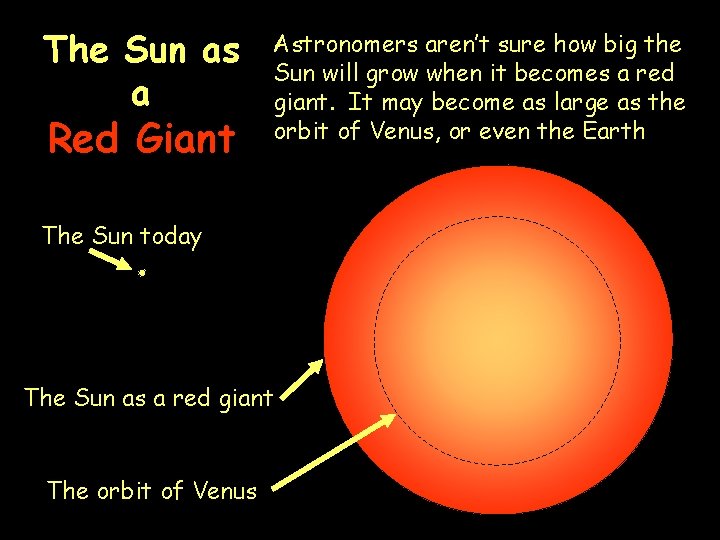 The Sun as a Red Giant Astronomers aren’t sure how big the Sun will