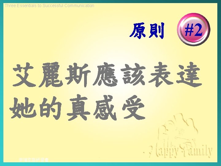 Three Essentials to Successful Communication 原則 #2 艾麗斯應該表達 她的真感受 幸福家庭研習會 