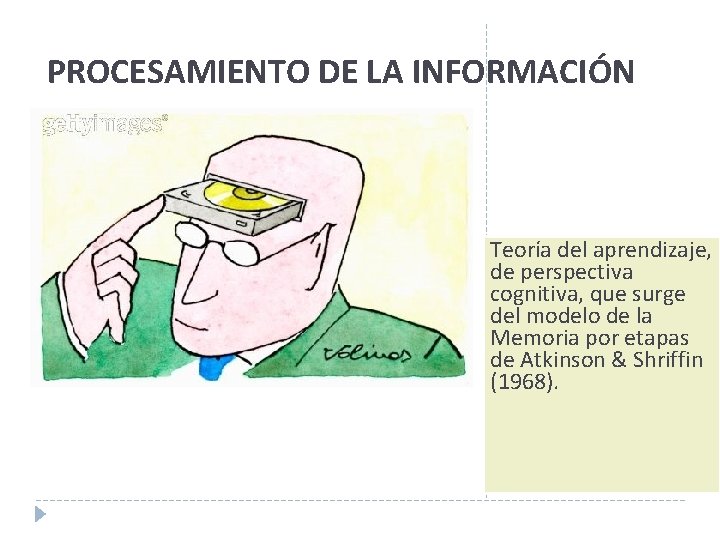 PROCESAMIENTO DE LA INFORMACIÓN Teoría del aprendizaje, de perspectiva cognitiva, que surge del modelo PROCESAMIENTO DE LA INFORMACIÓN Teoría del aprendizaje, de perspectiva cognitiva, que surge del modelo