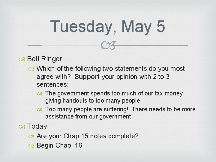 Tuesday May 5 Bell Ringer Which of the