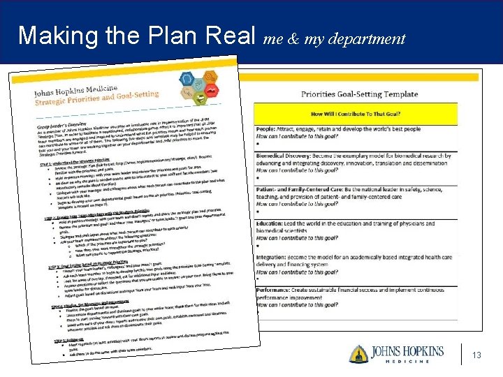 Making the Plan Real me & my department 13 