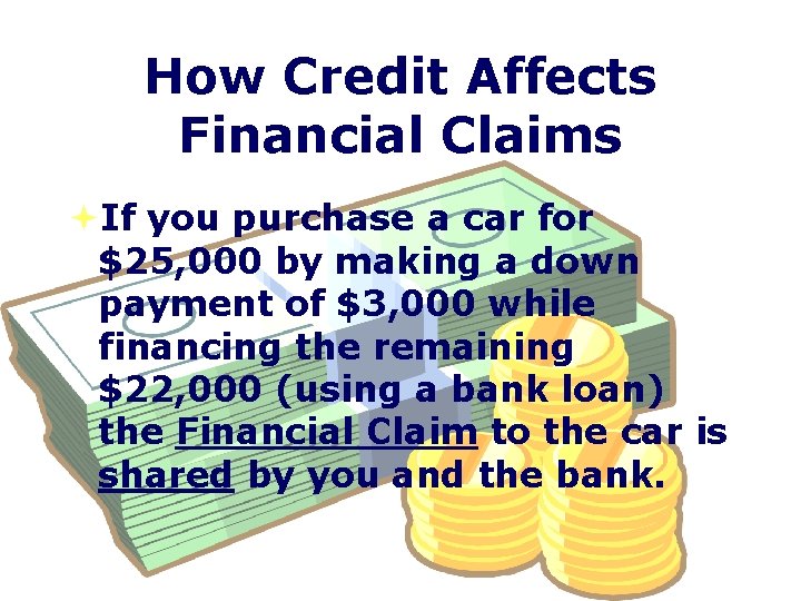 How Credit Affects Financial Claims If you purchase a car for $25, 000 by