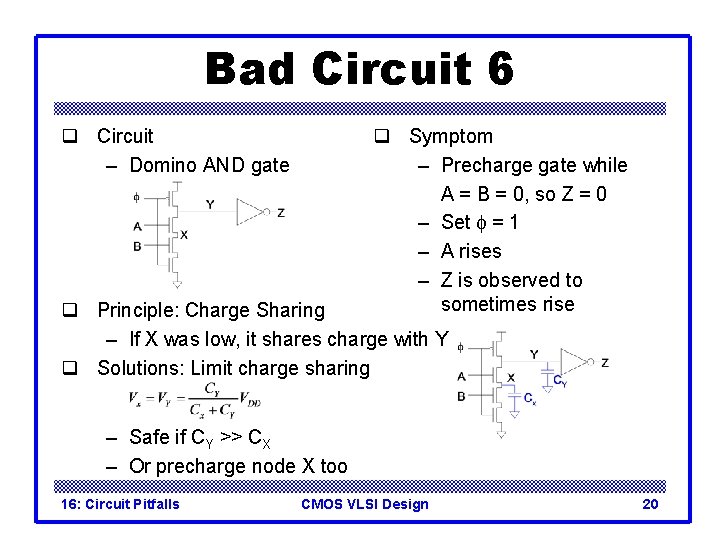 Bad Circuit 6 q Circuit – Domino AND gate q Symptom – Precharge gate