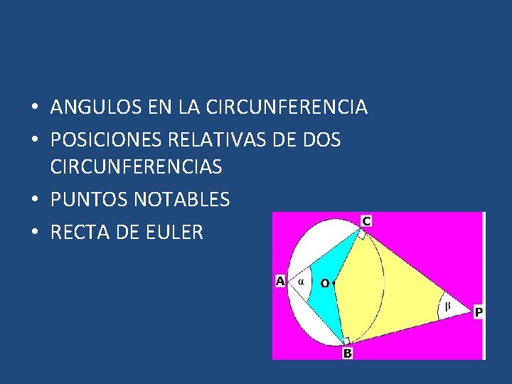 • ANGULOS EN LA CIRCUNFERENCIA • POSICIONES RELATIVAS DE DOS CIRCUNFERENCIAS • PUNTOS
