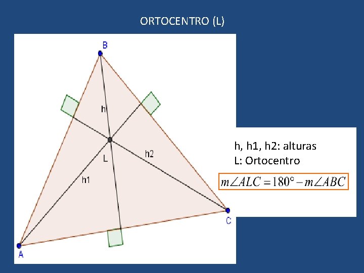 ORTOCENTRO (L) h, h 1, h 2: alturas L: Ortocentro 