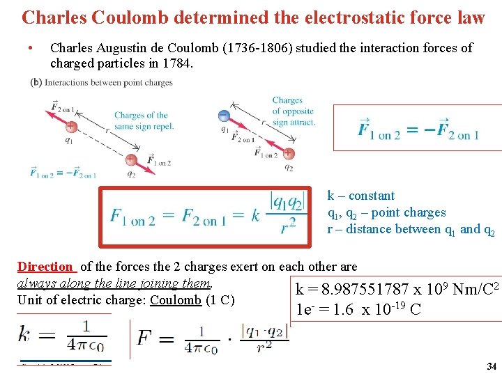 Charles Coulomb determined the electrostatic force law • Charles Augustin de Coulomb (1736 -1806)