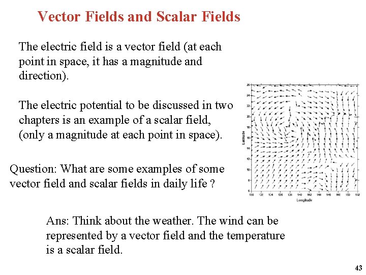 Vector Fields and Scalar Fields The electric field is a vector field (at each