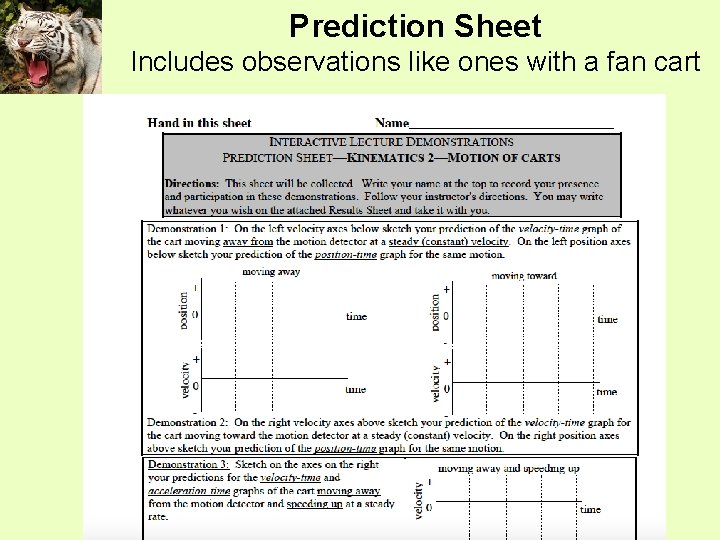 Prediction Sheet Includes observations like ones with a fan cart 