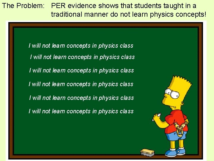 The Problem: PER evidence shows that students taught in a traditional manner do not The Problem: PER evidence shows that students taught in a traditional manner do not