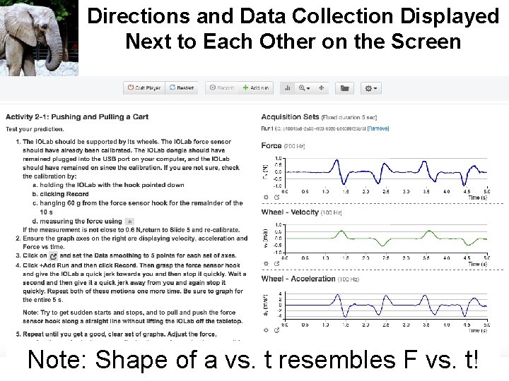 Directions and Data Collection Displayed Next to Each Other on the Screen Note: Shape Directions and Data Collection Displayed Next to Each Other on the Screen Note: Shape