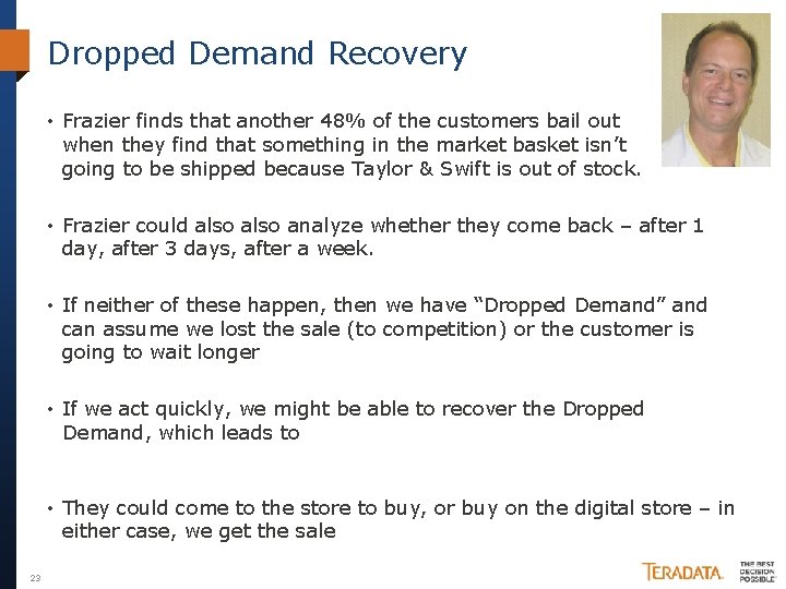 Dropped Demand Recovery • Frazier finds that another 48% of the customers bail out