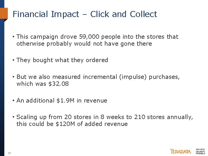 Financial Impact – Click and Collect • This campaign drove 59, 000 people into