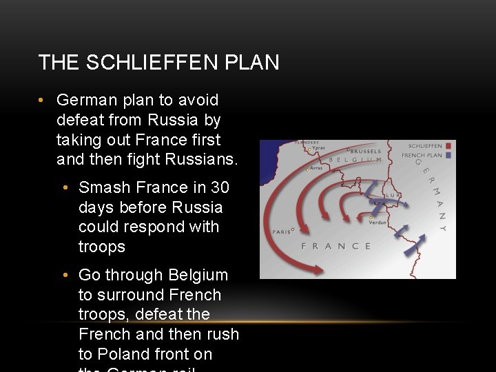 THE SCHLIEFFEN PLAN • German plan to avoid defeat from Russia by taking out