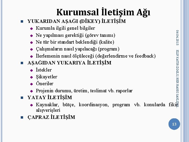 Kurumsal İletişim Ağı n 06. 04. 2015 YUKARIDAN AŞAĞI (DİKEY) İLETİŞİM u Kurumla ilgili Kurumsal İletişim Ağı n 06. 04. 2015 YUKARIDAN AŞAĞI (DİKEY) İLETİŞİM u Kurumla ilgili