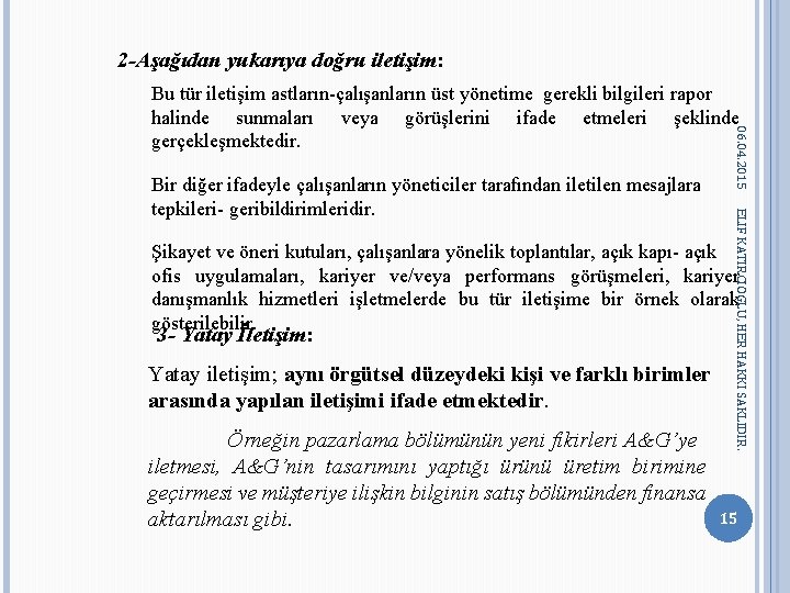 2 -Aşağıdan yukarıya doğru iletişim: ELIF KATIRCIOGLU, HER HAKKI SAKLIDIR. Bir diğer ifadeyle çalışanların 2 -Aşağıdan yukarıya doğru iletişim: ELIF KATIRCIOGLU, HER HAKKI SAKLIDIR. Bir diğer ifadeyle çalışanların