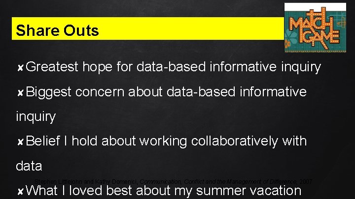 Share Outs ✘Greatest ✘Biggest hope for data-based informative inquiry concern about data-based informative inquiry