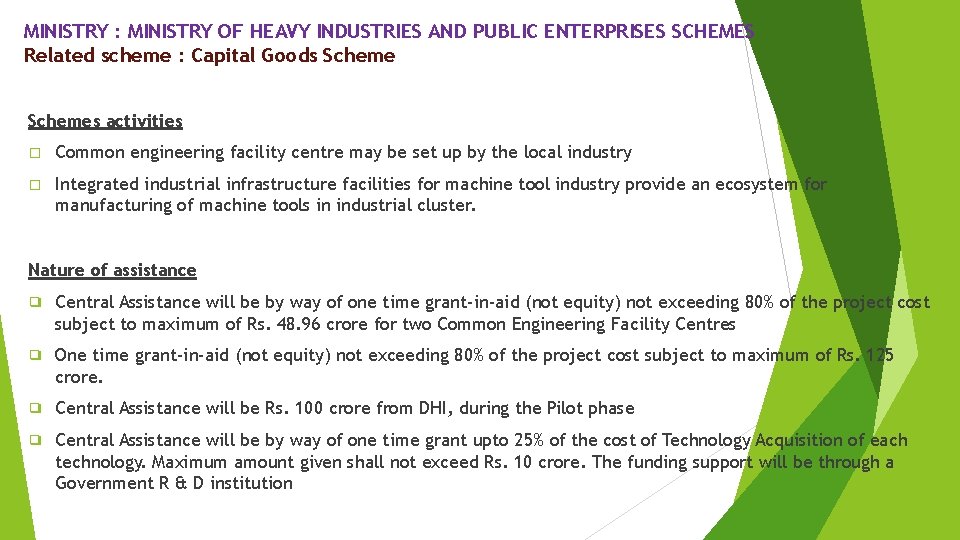 MINISTRY : MINISTRY OF HEAVY INDUSTRIES AND PUBLIC ENTERPRISES SCHEMES Related scheme : Capital