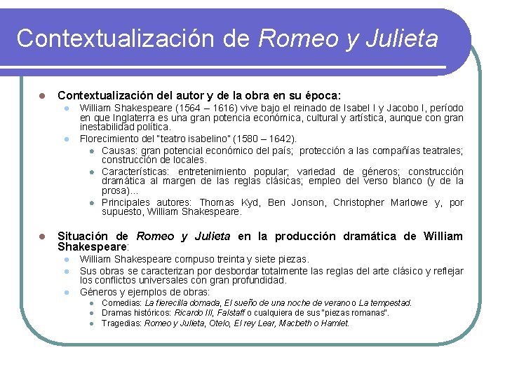 Contextualización de Romeo y Julieta l Contextualización del autor y de la obra en