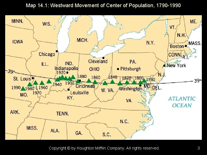 Map 14. 1: Westward Movement of Center of Population, 1790 -1990 Copyright © by