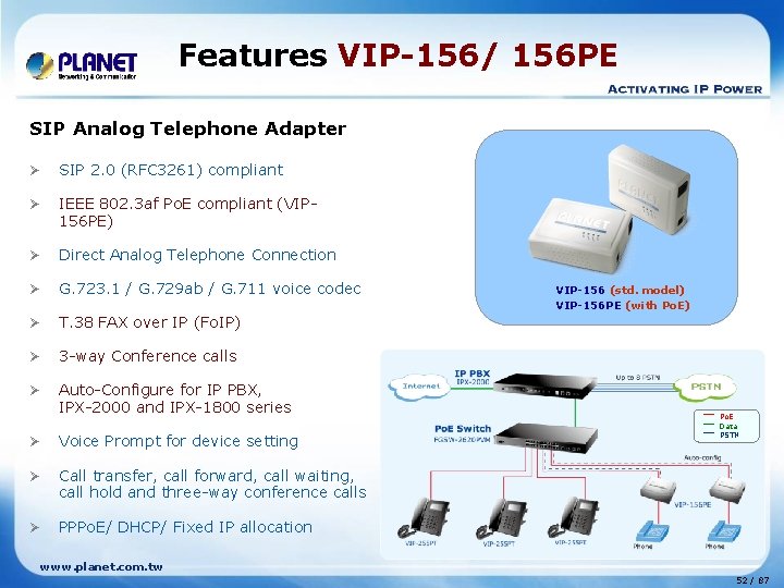 Features VIP-156/ 156 PE SIP Analog Telephone Adapter Ø SIP 2. 0 (RFC 3261)
