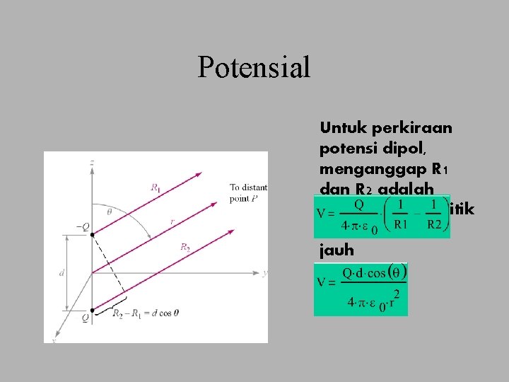 Potensial Untuk perkiraan potensi dipol, menganggap R 1 dan R 2 adalah paralel karena