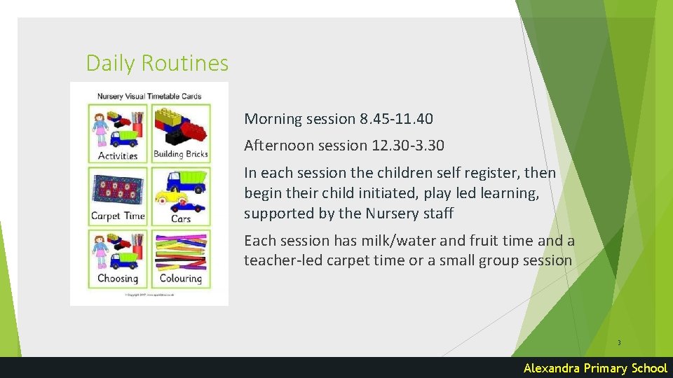 Daily Routines Morning session 8. 45 -11. 40 Afternoon session 12. 30 -3. 30