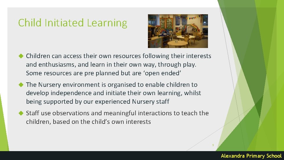 Child Initiated Learning Children can access their own resources following their interests and enthusiasms,