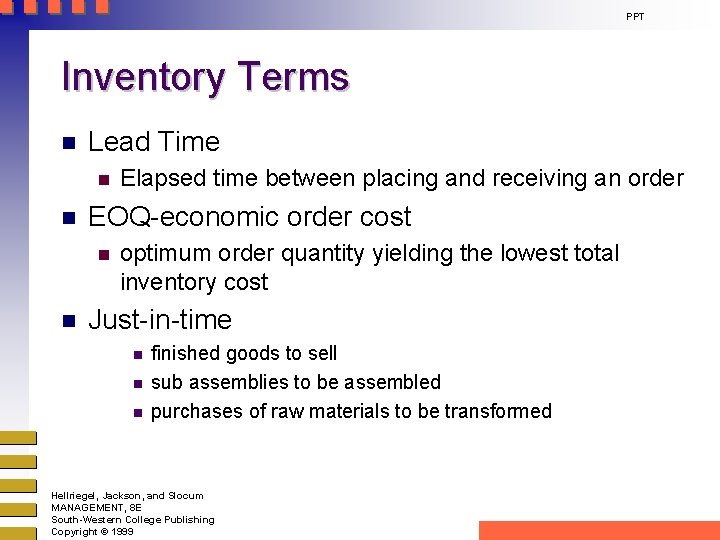 PPT Inventory Terms n Lead Time n n EOQ-economic order cost n n Elapsed