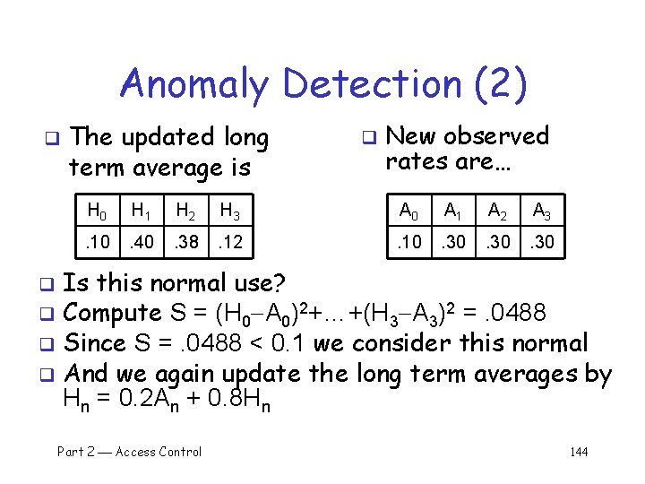 Anomaly Detection (2) q The updated long term average is q New observed rates