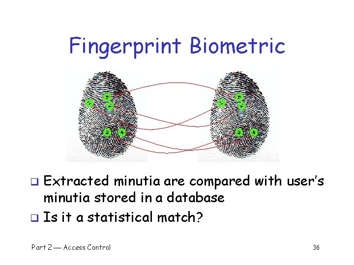 Fingerprint Biometric Extracted minutia are compared with user’s minutia stored in a database q