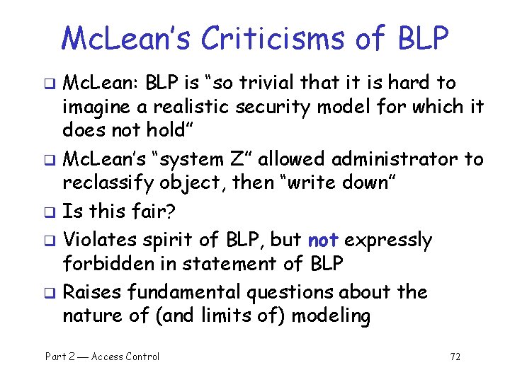 Mc. Lean’s Criticisms of BLP Mc. Lean: BLP is “so trivial that it is