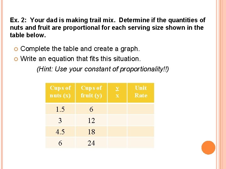 Ex. 2: Your dad is making trail mix. Determine if the quantities of nuts