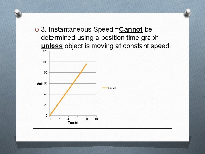 O 3. Instantaneous Speed =Cannot be determined using a position time graph unless object
