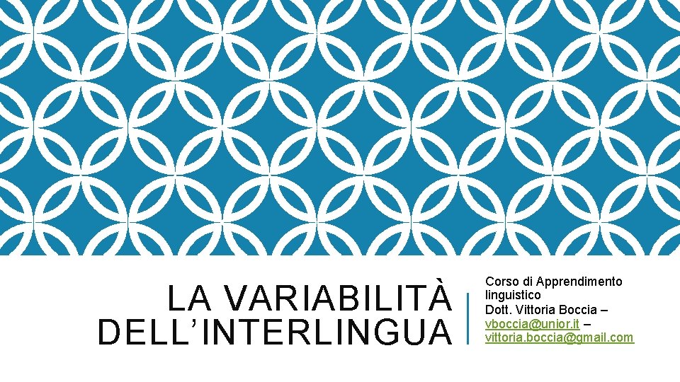 LA VARIABILITÀ DELL’INTERLINGUA Corso di Apprendimento linguistico Dott. Vittoria Boccia – vboccia@unior. it –