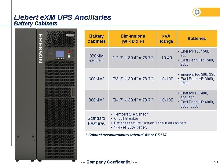 Liebert e. XM UPS Ancillaries Battery Cabinets Dimensions (W x D x H) • Liebert e. XM UPS Ancillaries Battery Cabinets Dimensions (W x D x H) •