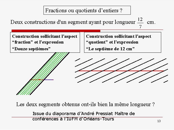 Fractions ou quotients d’entiers ? Deux constructions d'un segment ayant pour longueur Construction sollicitant