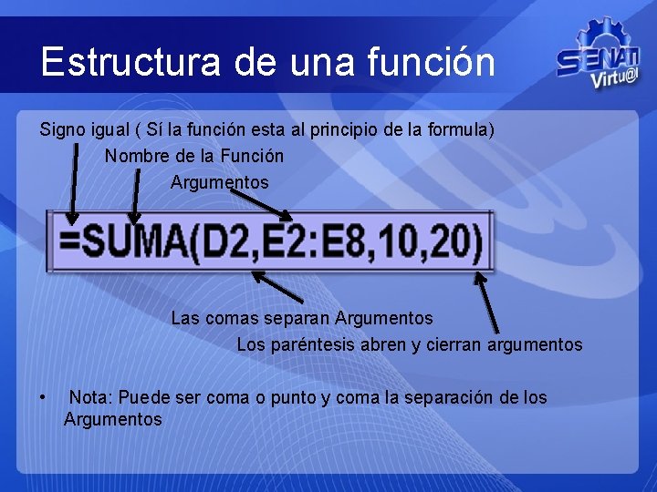 Estructura de una función Signo igual ( Sí la función esta al principio de