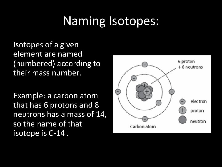 Naming Isotopes: Isotopes of a given element are named (numbered) according to their mass