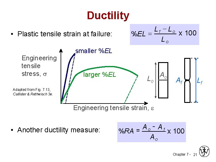 Ductility • Plastic tensile strain at failure: Engineering tensile stress, Lf - Lo x