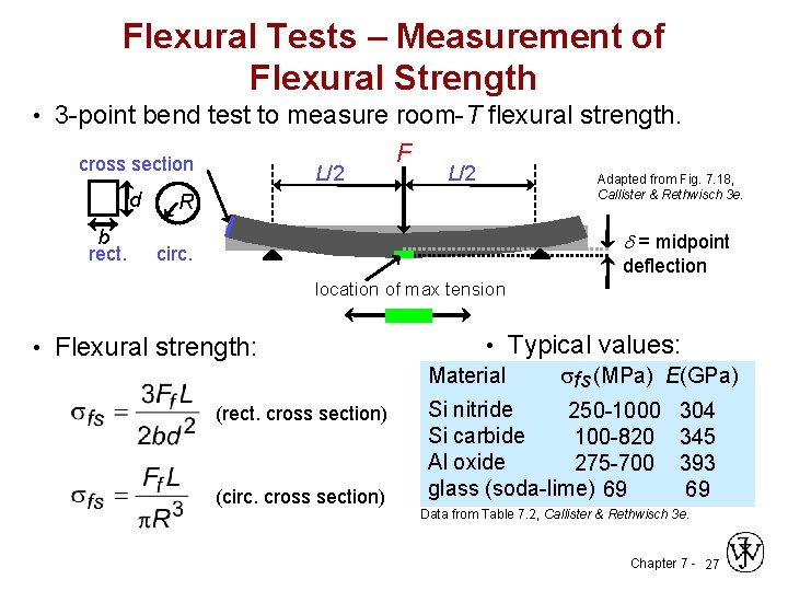 Flexural Tests – Measurement of Flexural Strength • 3 -point bend test to measure