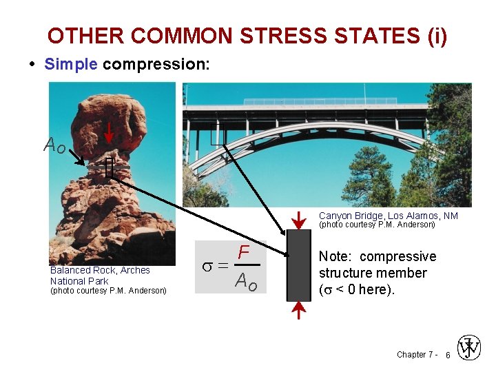 OTHER COMMON STRESS STATES (i) • Simple compression: Ao Canyon Bridge, Los Alamos, NM