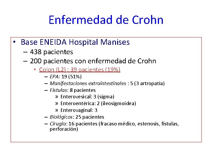 Enfermedad de Crohn • Base ENEIDA Hospital Manises – 438 pacientes – 200 pacientes