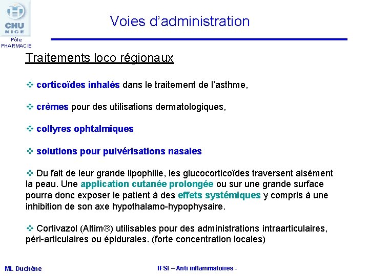 Voies d’administration Pôle PHARMACIE Traitements loco régionaux v corticoïdes inhalés dans le traitement de Voies d’administration Pôle PHARMACIE Traitements loco régionaux v corticoïdes inhalés dans le traitement de