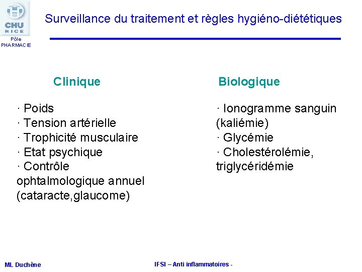 Surveillance du traitement et règles hygiéno-diététiques Pôle PHARMACIE Clinique · Poids · Tension artérielle Surveillance du traitement et règles hygiéno-diététiques Pôle PHARMACIE Clinique · Poids · Tension artérielle