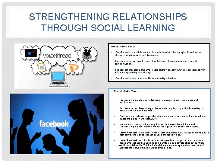 STRENGTHENING RELATIONSHIPS THROUGH SOCIAL LEARNING Social Media Tools • Voice. Thread is a multiple