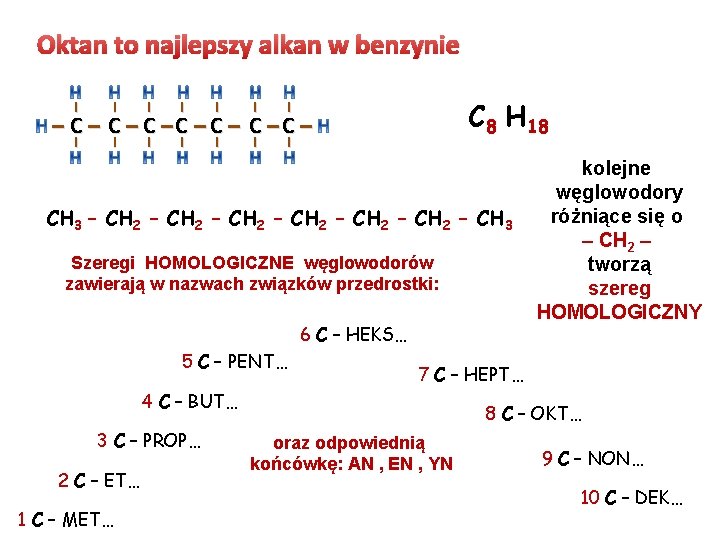 Oktan to najlepszy alkan w benzynie I I I I C 8 H 18 Oktan to najlepszy alkan w benzynie I I I I C 8 H 18