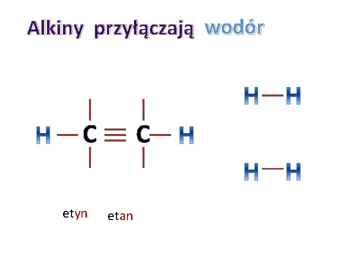 Alkiny przyłączają wodór C etyn C etan Alkiny przyłączają wodór C etyn C etan