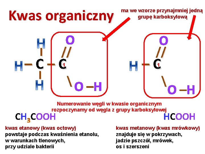 Kwas organiczny O I // –C–C 1 I O –H ma we wzorze Kwas organiczny O I // –C–C 1 I O –H ma we wzorze